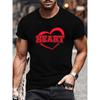 European Sizes Red Heart Art | Easy and Fashionable Men'S Round-Neck Short-Sleeved T-Shirt with Print Pattern, Light and Comfortable, Casual Fit