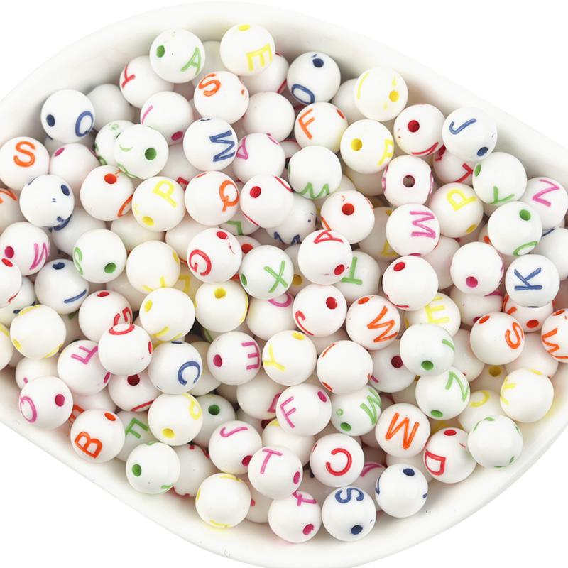 100pcs/Lot 8mm White Flat Acrylic Letter Beads Hole 1.6mm Round Bead For Bracelet Necklace DIY Women Jewelry Findings