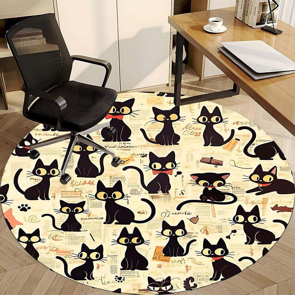 1PC Black Cat Pattern Chair Carpet for Office, Indoor Non-Slip Washable Carpet, Soft Comfortable Mat For Office Room Yy250930160