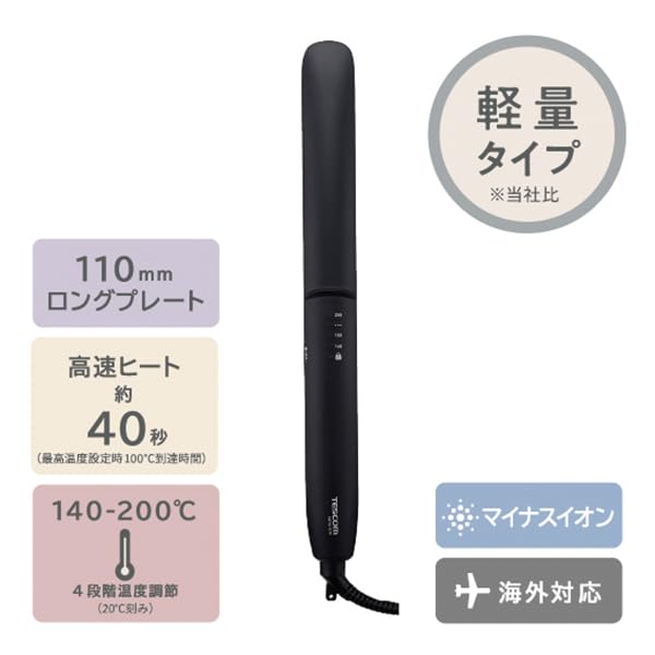 Tescom Hair Negative International Temperature Iron, Straightener, Ion, 24mm, Compatible, Control, Lock, Memory, Auto-Off, Open/Close Lock, Black,
