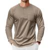 Mens Long Sleeve Henley Shirt Loose Fit Pocket Tee For Spring Autumn