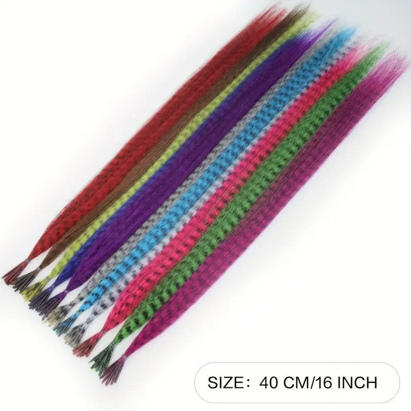 10Pcs Colored Hair Feathers Extension Kit for Women Long Straight Synthetic Hair Feather for Cosplay Party