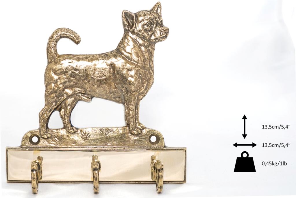 Chihuahua Krótkowłosy - Wieszak Na Klucze Z Psem, Mosiężny Uchwyt Na Psie Akcesoria, Elegancka Ozdoba Do Korytarza Marki Art-Dog