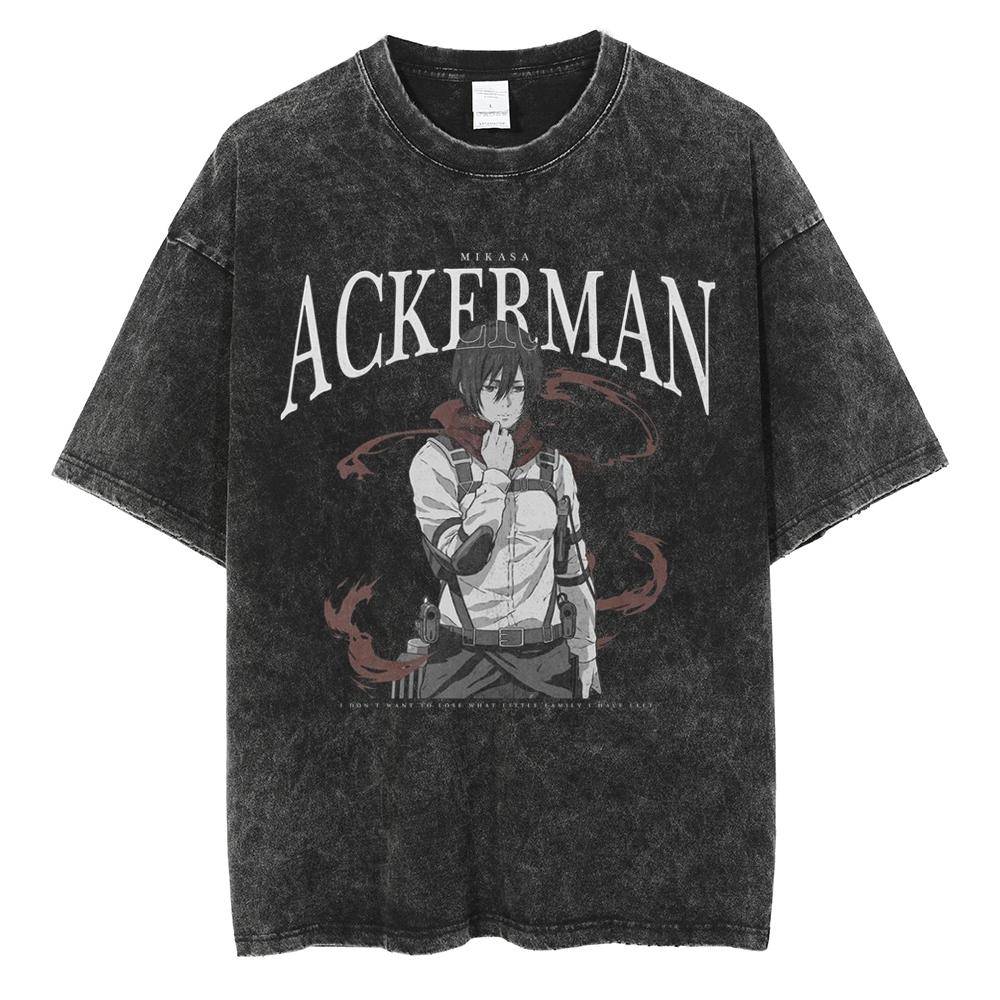 Eren Jager Attack on Titan Summer Streetwear Washed T-Shirt Anime Graphic Print TShirt Men Harajuku Cotton Oversize Vintage Tee