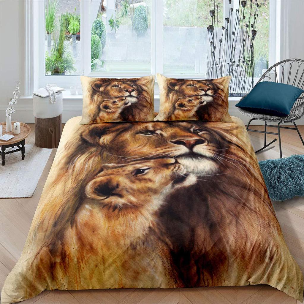 Black Lion Three-Piece Bedding Home Textile Quilt Cover