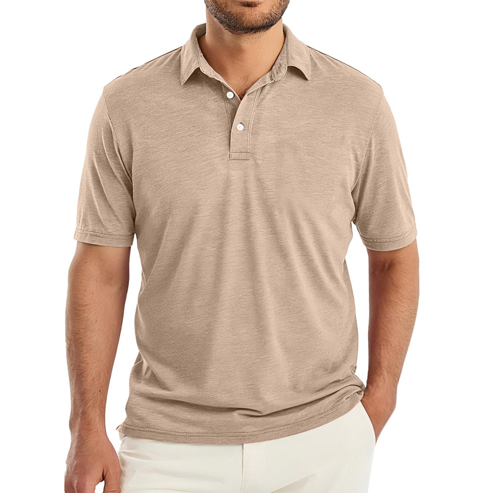 

Мужской летний однотонный топ с лацканами на пуговицах, свободный, с коротким рукавом M хаки