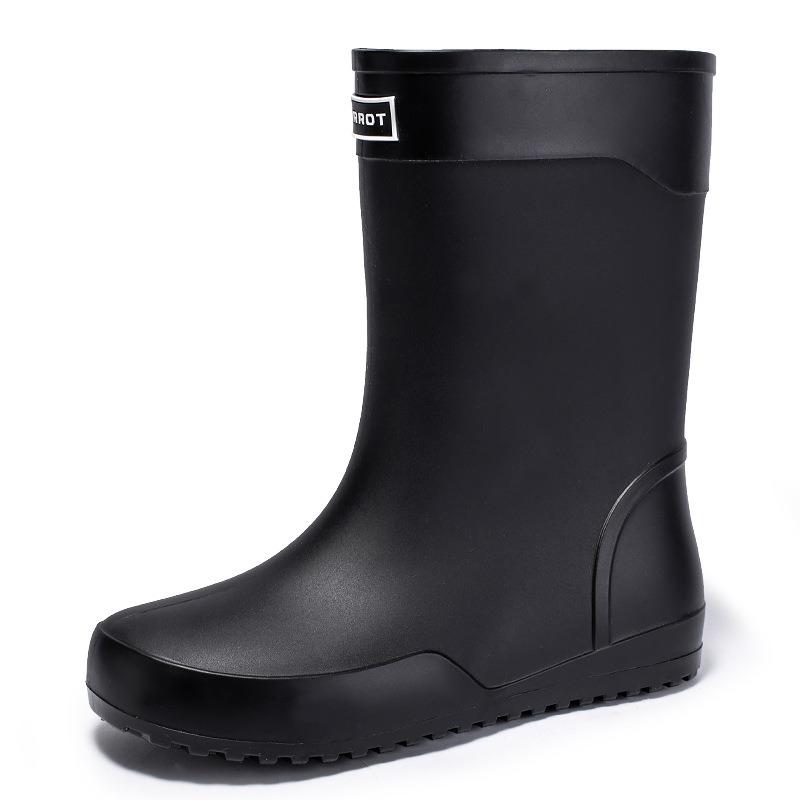High-grade Medium Tube Flat-soled Rain Shoes Men's Water Shoes Waterproof Elastic Bundle Fixed Cotton Lint Rain Boots Waterproof Rubber Shoes