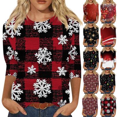Christmas Women's Sweatshirt Designer Round Neck Long Sleeve Loose Fashion Casual Red Plaid Snowflake Fun Pattern Print Top