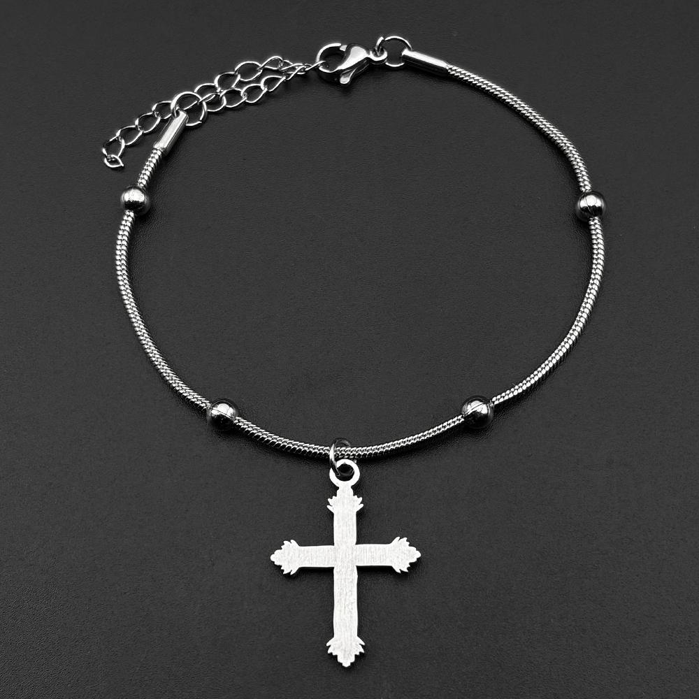 Catholic Cross Pendant Bracelet For Women Men Stainless Steel Gold Silver Color Adjustable Beads Hand Chain Amullet Jewelry Gift