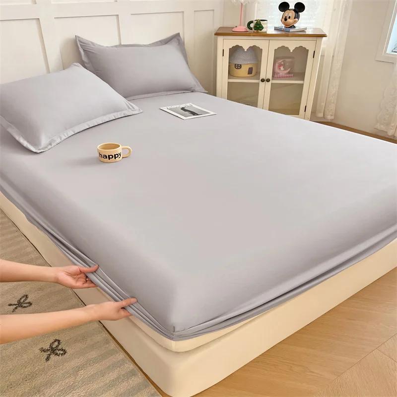 

1pc Skin-friendly Bed Cover featuring Elastic Band Solid Color Brushed Bed Sheet Single/Queen/King Fitted Bedsheet Without Pillowcase 90x200x25cm