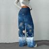 Women's Casual Christmas Print -Lined Loose Fit Straight Leg Pants with and Elastic Waist for Winter