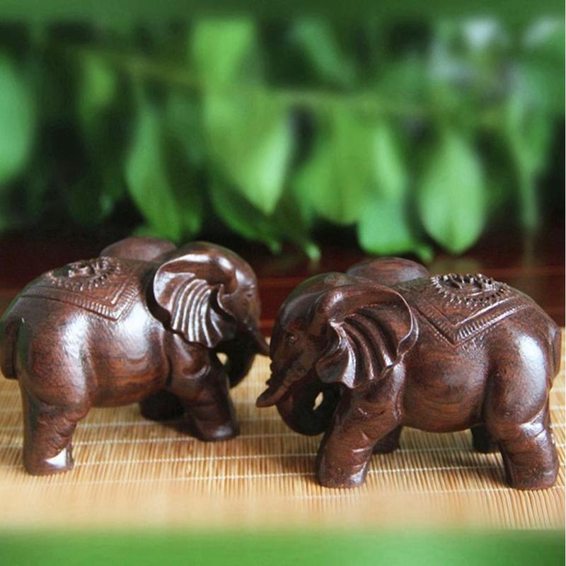 Fortion estatuetas de elefante artesanato esculpido em madeira natural cristal mineral mini estátua de animais para decoração chakra cura w9v7