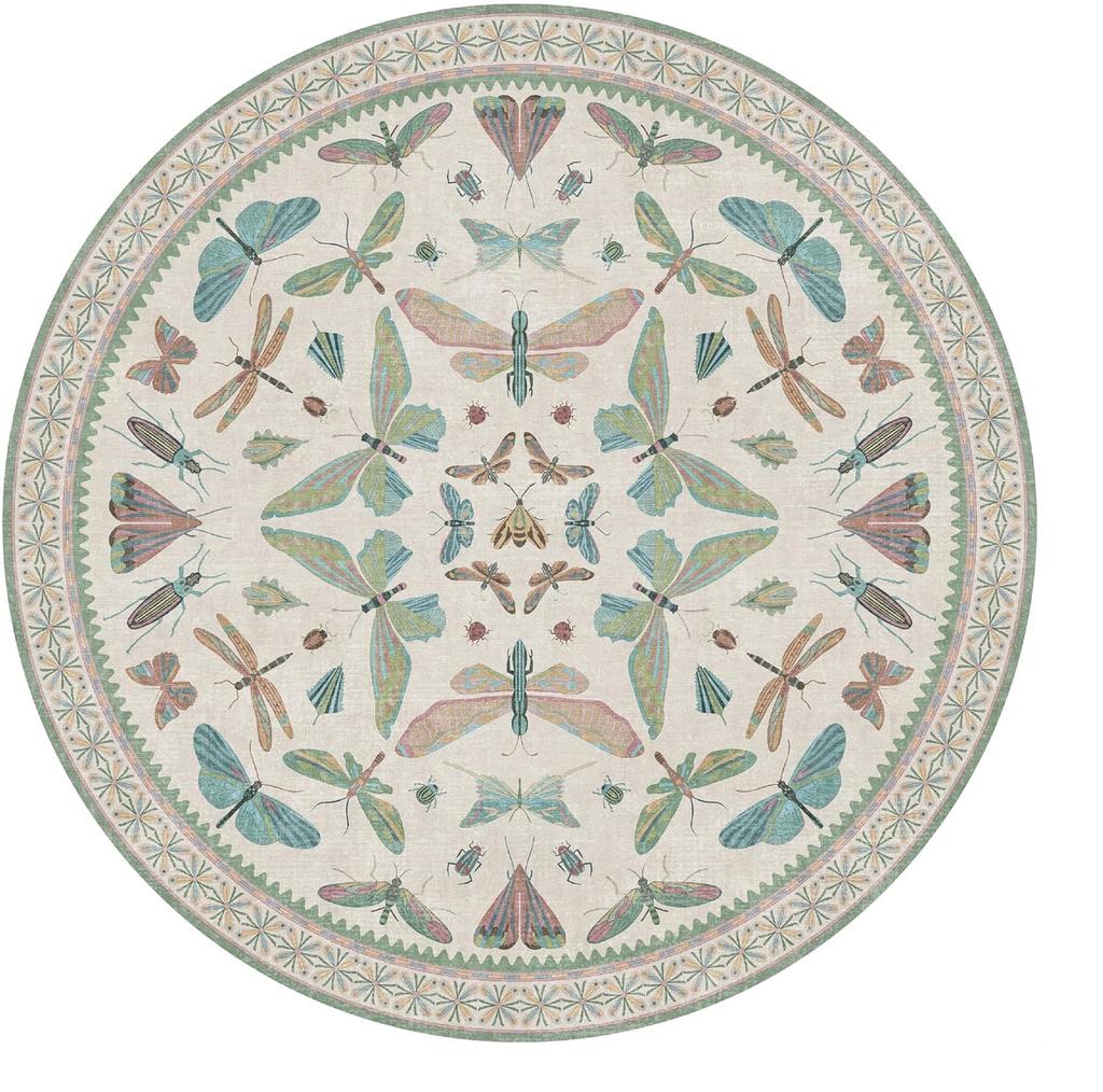 Vintage Insect Print Round Rug Butterfly Moth Dragonfly Pattern Black Non-Slip Carpet Home Decor Mat for Living Room Bedroom