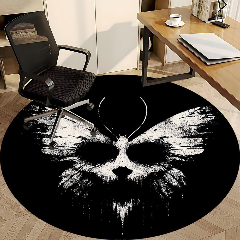 1pc Butterfly Skull Office Round Area Rug, Indoor Mat Suitable ForOffice, Under Office Chairs Bedroom Living Room Home Decor, Room Deco Q023