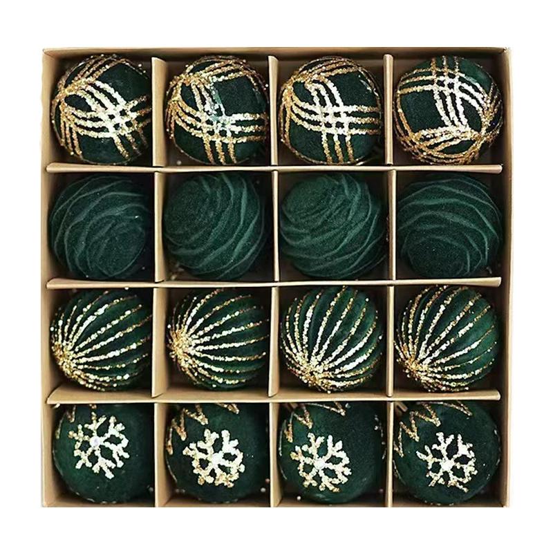 24pcs Wine Red Christmas Ball Ornaments Flocking Christmas Tree Party Decoration New Year Christmas Spheres Pendant Balls
