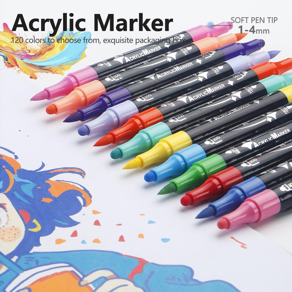 Dual Tip Acrylic Marker Brusht Soft&Round Tip Paint Markers Fade Resistant Durable Acrylic Pen for Canvas Glass Wood