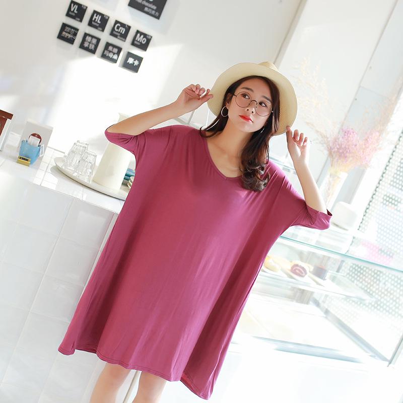 Plus Size Modální tričkové šaty s polovičními rukávy - Jarní/letní noční košile