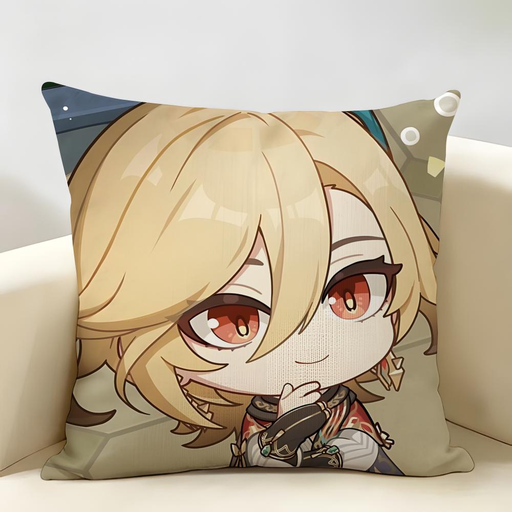 Kaveh Cute Genshin Impact Cushion Cover Natural Linen Organic Fabric DoubleSided Printing Room Sofa Decor Pillow Case