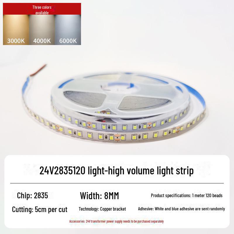 Self-Adhesive Low Voltage 24V LED Light Strip with 120, 180, or 240 Beads in Aluminum Groove, Double Row Design