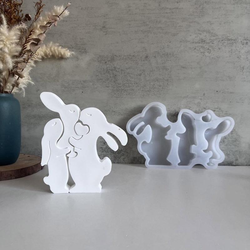 Easter Themed Ornament Mould Flexible Silicone Mold for Rabbit Figurine Decoration Gypsum Mold Jewelry Making Supplies