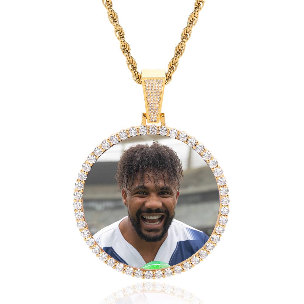 European-American Hip-Hop Photo Pendant: Copper & Zircon DIY Necklace.