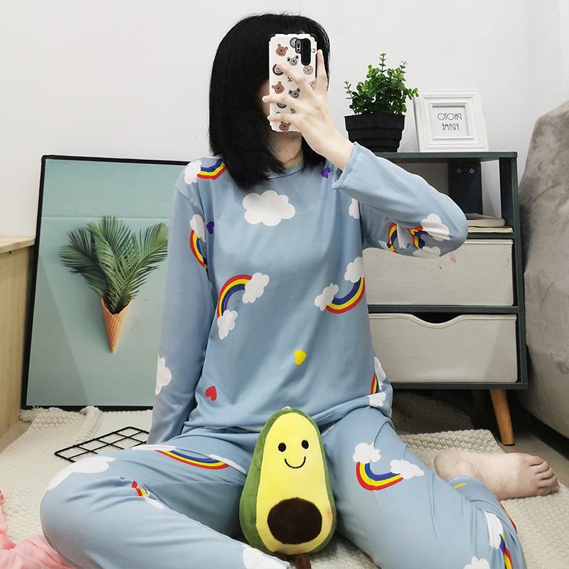 Set Pijama Dama Desen Animat - Cămașă cu Mânecă Lungă și Pantaloni, Haine de Casă pentru Studente Mignone pentru Primăvară și Toamnă