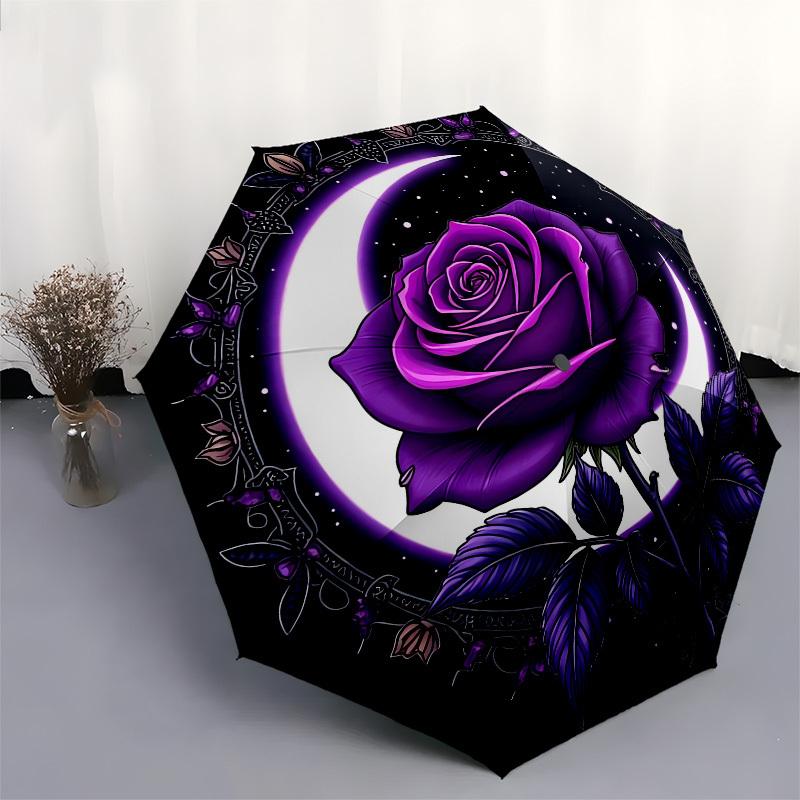 1pc Purple Rose Crescent Moon Wreath Umbrella with Plastic Handle,Suitable for All Seasons UmbrellaPT476