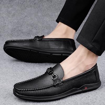Spring New Men's Casual Leather Shoes Round Head Shallow Mouth Cowhide Breathable Soft Sole Driving Shoes Men's Shoes