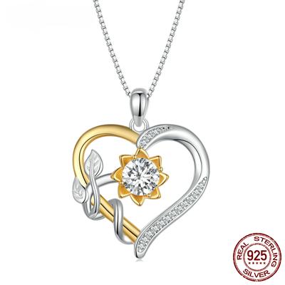 Колір D 1.0 CT Намисто-оберег із муассанітом у формі серця «Соняшник» для жінок, подарунок на день народження, двоколірне жовте золото, срібні лінки 925 проби