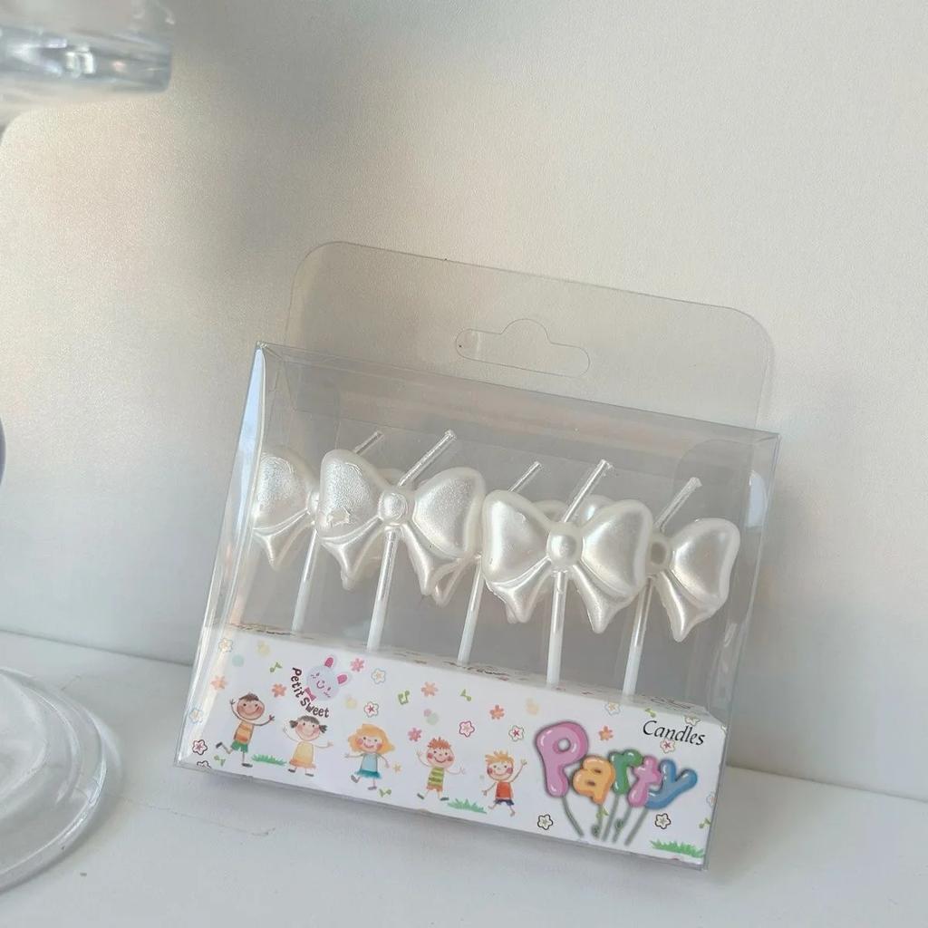 5 Stück Schleifen Kuchen Kerze Rosa Silber Niedlich Kreativ Romantisch Valentinstag Kerzen Prinzessin Party Kuchen Alles Gute zum Geburtstag Dekoration