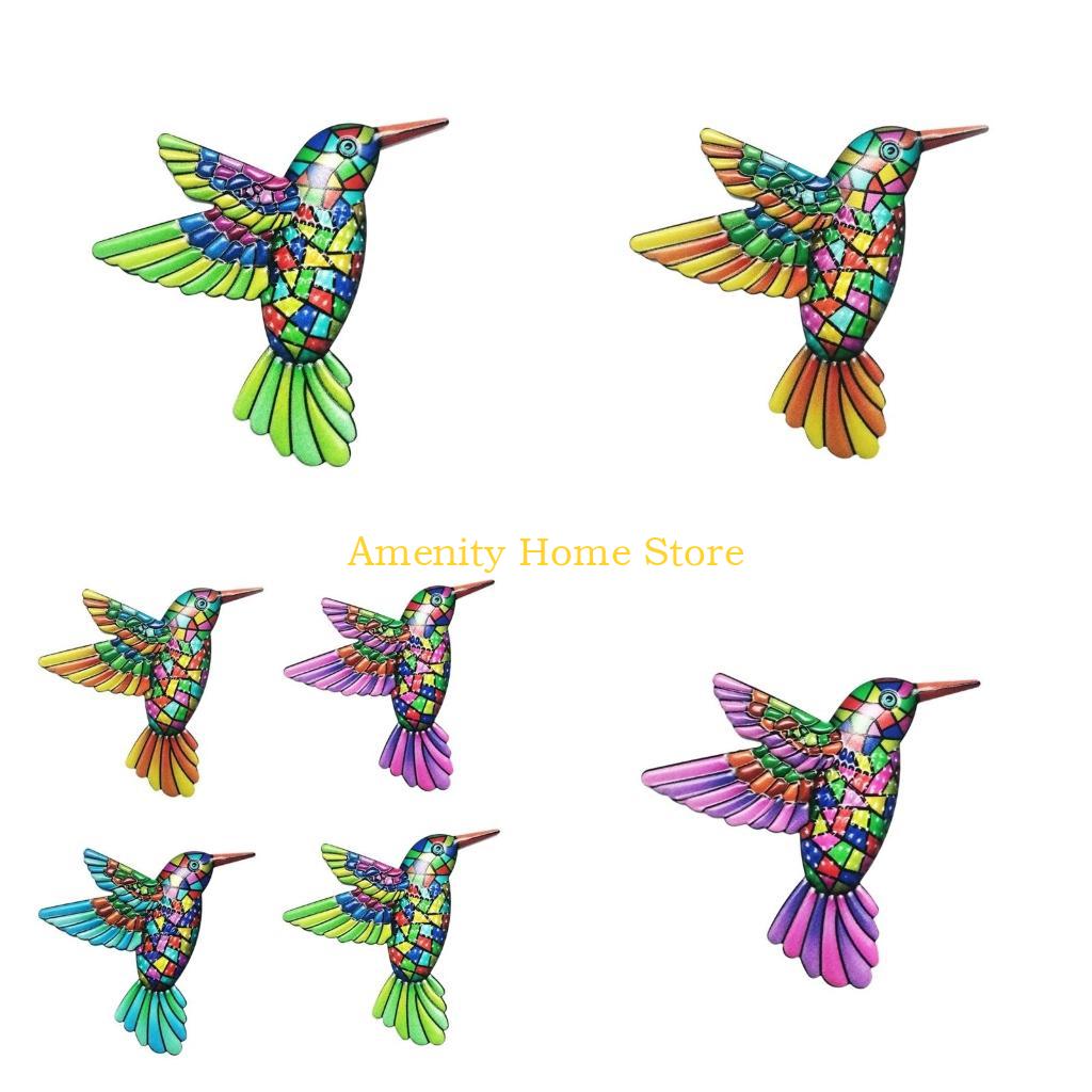 

F26C 4pcs Metal Hummingbird Wall Art Decor Hanging for Indoor Outdoor Home Bedroom Office Garden Decor Colorful Bird Figurine CN