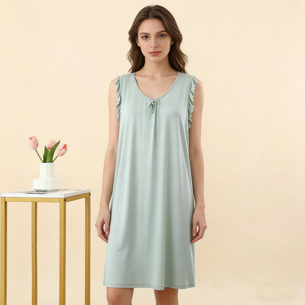 Summer Women's Modal Lace V-Neck Sleeveless Nightdress Loose Plus Size Soft Comfort Sleep Dress Casual Loungewear Home Outdoor Wear