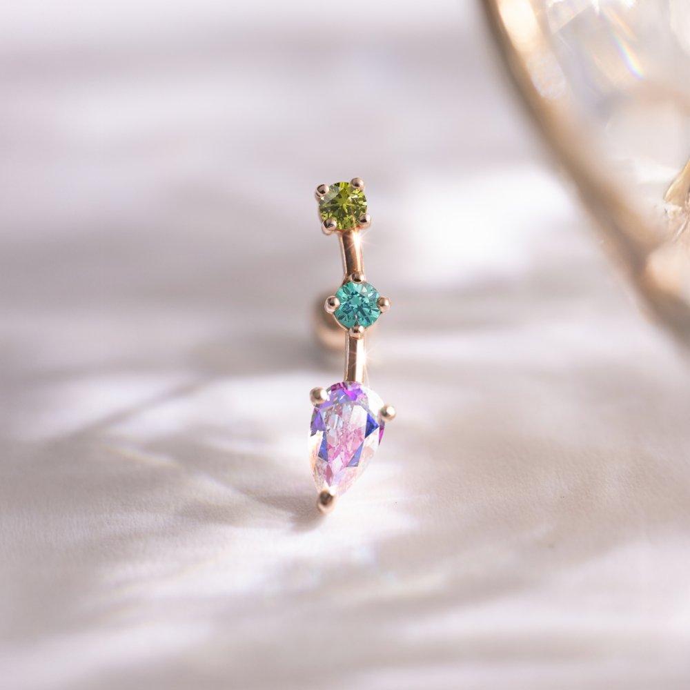 14K Triple Color Cubic Arrow Piercing Earlobe Barbell Earcons Gold Earrings