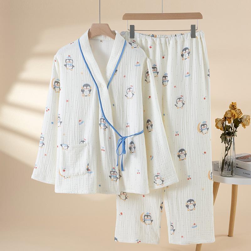 

Cozy Animal Print 4-Layer Cotton Gauze Confinement Suit - Warm & Breastfeeding-Friendly Autumn/Winter Homewear M