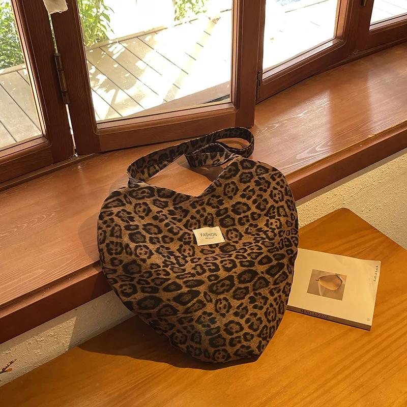 Korean Version Leopard Print Canvas Bag Women's  New Fashion College Style Tote Bag Casual Large-capacity Messenger Bag