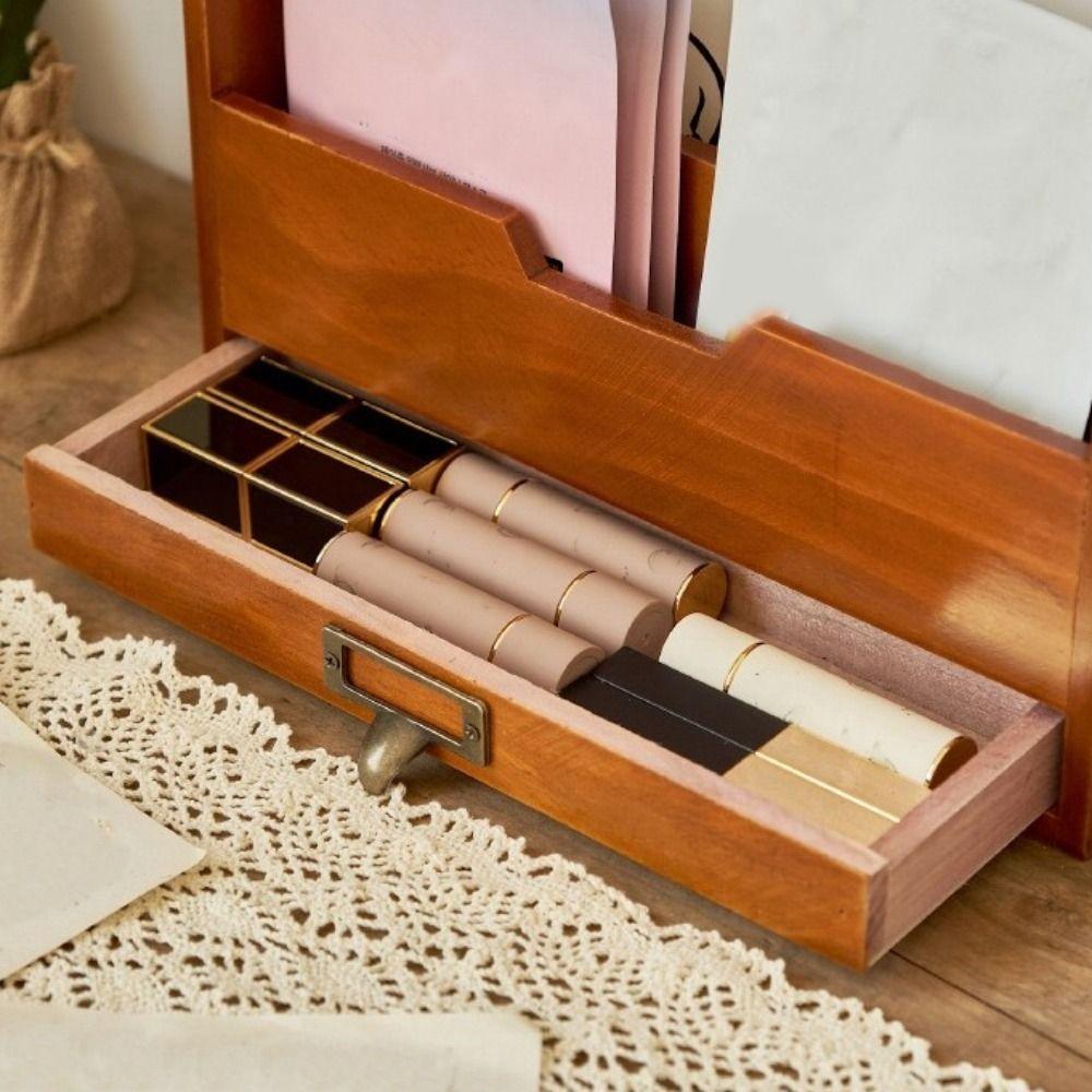 Rustic File Sorting Box Wooden Grocery Organizer Multi-functional Mail Organizer  Office Use