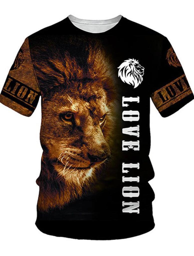 2023 New Men's Gender-Neutral T-Shirt 3D Printed Lion Round Neck Casual Short Sleeve Top Street Wea Men'st-Shirtoversizedt-Shirt