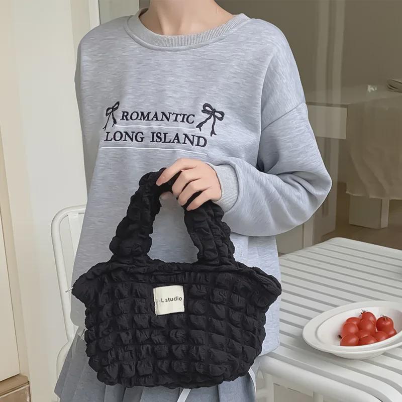 Korean Style Cloud Bubble Pleated Shoulder Handbag for Women, Large Capacity Mother-and-Child Cloth Bag