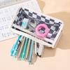 Checkerboard Kawaii Pencil Case Bags Large Capacity Transparent Pen Pouch Korean Stationery School Office Supplies for Student