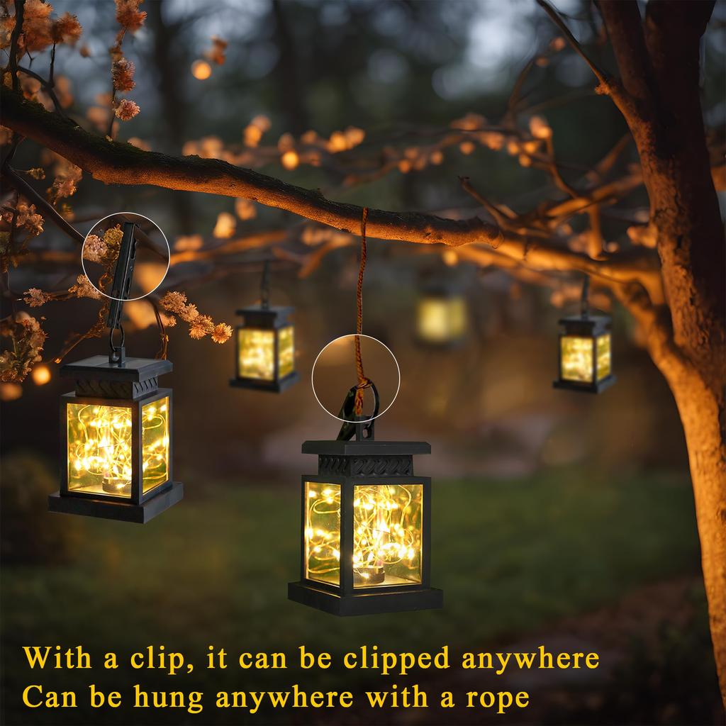 Solar Hanging Lantern Lamp Outdoor Waterproof String Light Candle for Garden Patio Lawn Deck Umbrella Tent Yard Driveway Holiday
