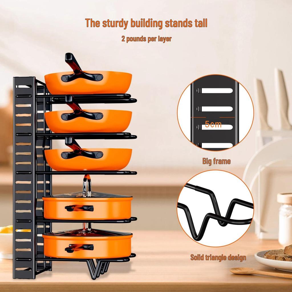Detachable Foldable Multi-Layer Vertical Pot Cover Rack - Iron Art Countertop Storage Solution