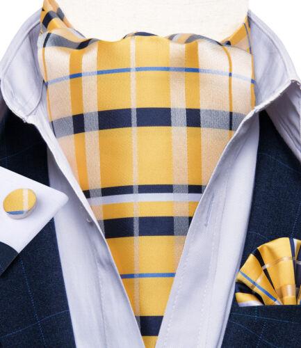 Mens Ascot Silk Cravat Blue Paisley Tie Handkerchief Cufflinks Set Formal Party