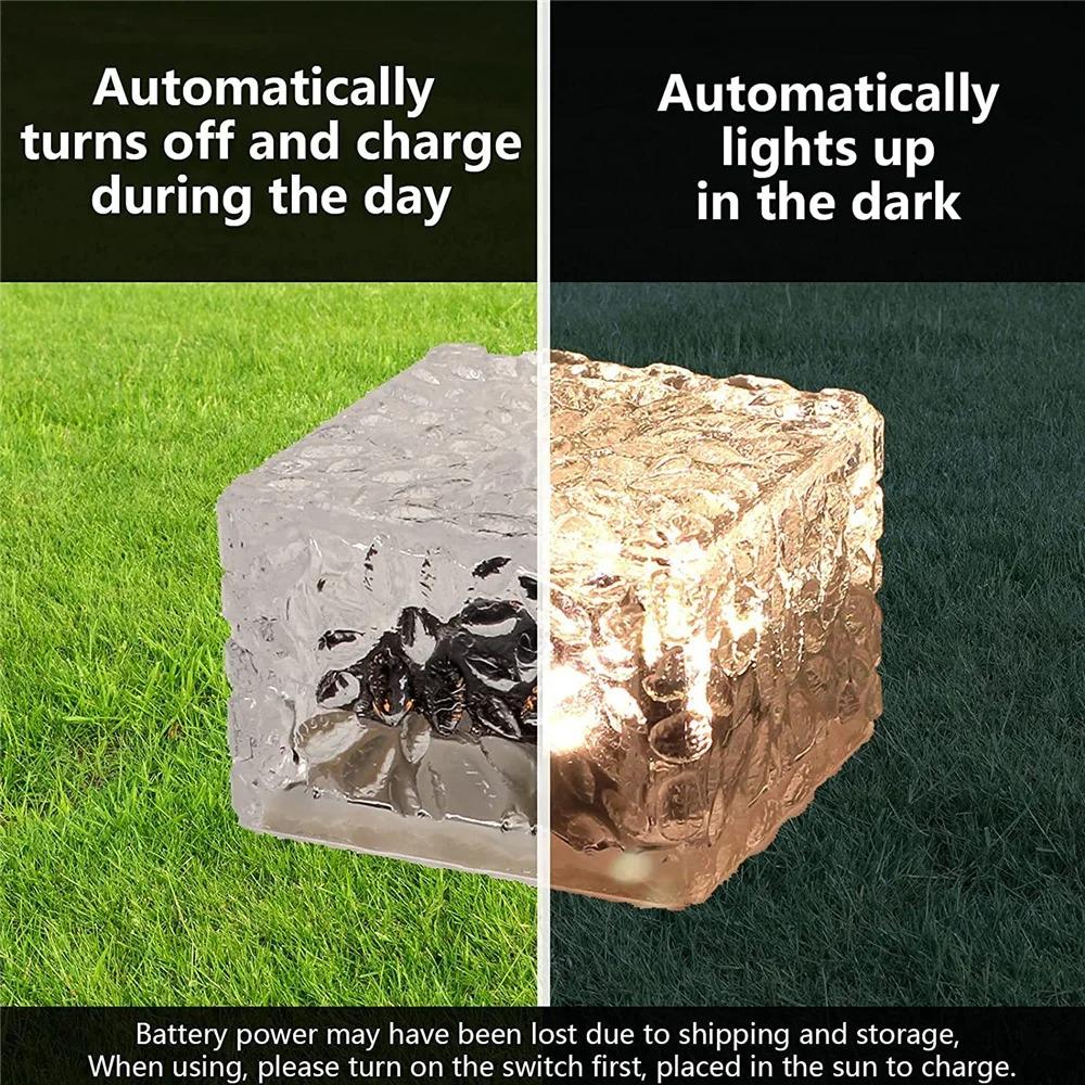 Solar Powered Ice Cube Lamp Glass Brick Landscape Square Glass Outdoor Road Courtyard Garden Decoration