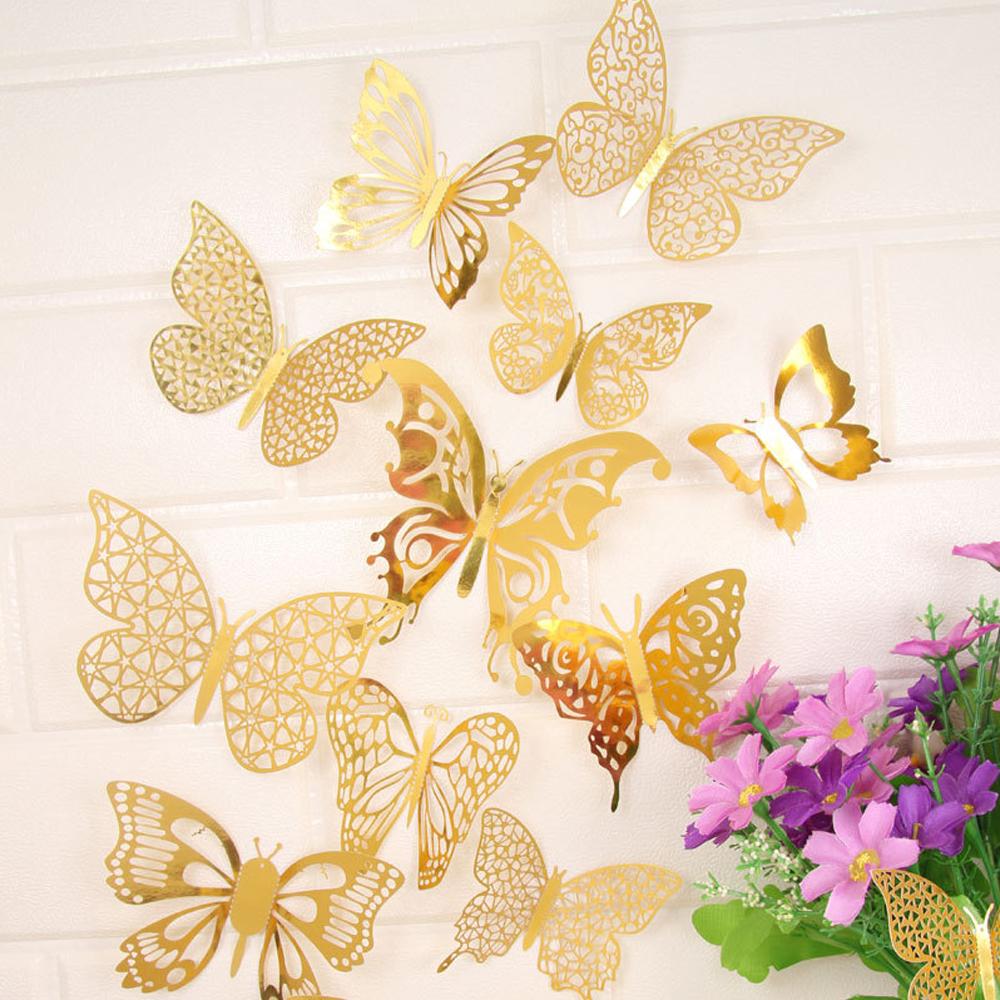 3D Metal Texture Hollow Simulation Three-Dimensional Butterfly Creative Design Wall Stickers Diy Home Double-Sided Tape