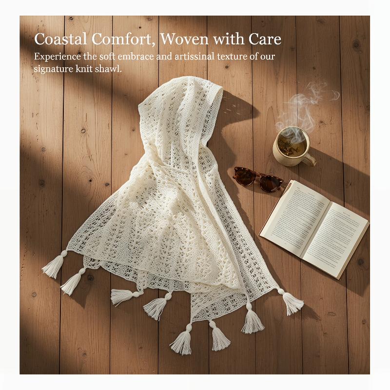 Summer Mesh Lace Women Cover-Up With Tassels Elegant Beach Open-Front Sun Protection Shawl