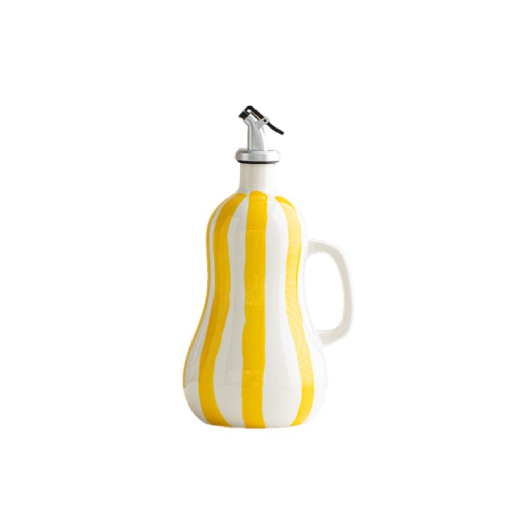 Hand-drawn Stripes Ceramic Oil Bottle Leak-Proof Olive Oil Dispenser Bottle Outdoor