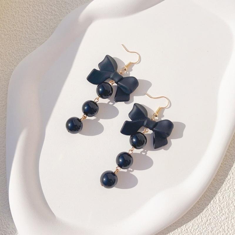 Stylish Pearls Bowknot Dangle Earrings Ornament Distinctive Ear Pendant Ear Rings Adornment Versatile Fashion Accessory