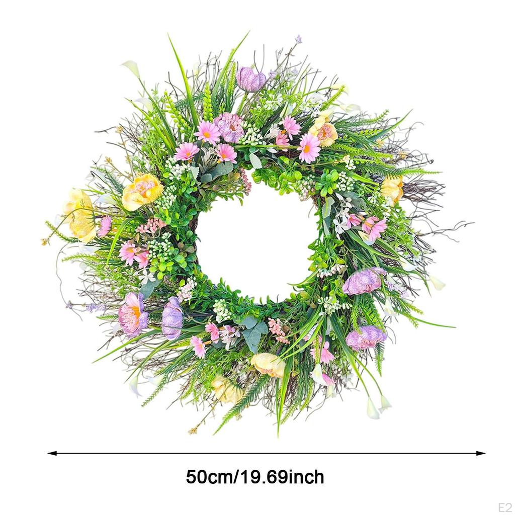 Artificial Flower Wreath Green Leaves Decorative Spring Hanging Garland for Front