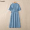 ZANZEA Women Casual Turn Down Collar Summer Short Sleeve Dress