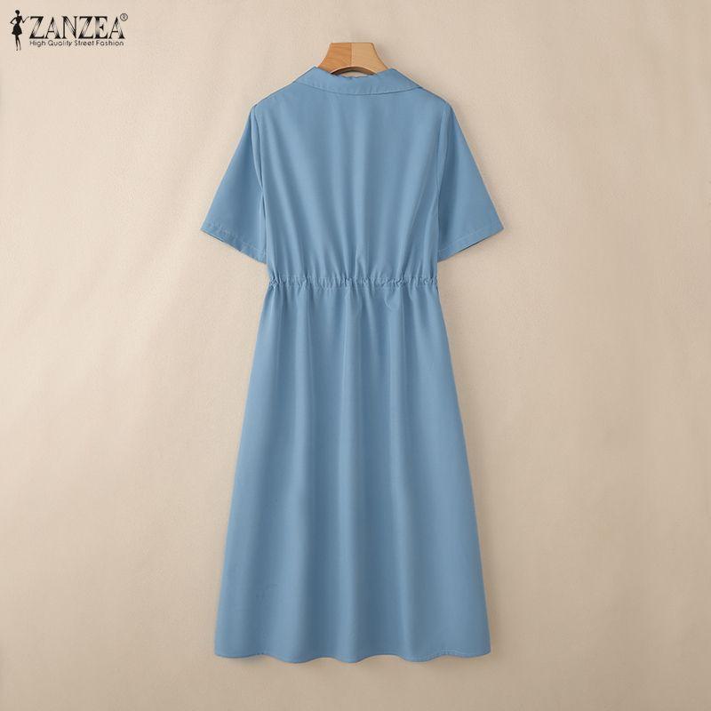 ZANZEA Women Casual Turn Down Collar Summer Short Sleeve Dress